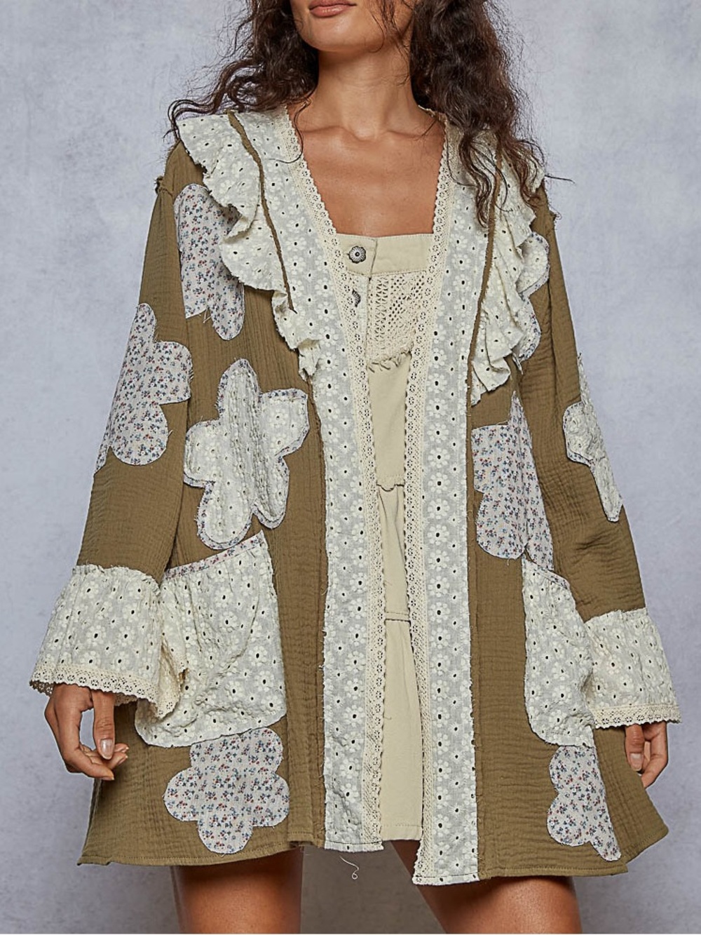 NWT POL Bohemian Olive Flower Patch Kimono S M L
